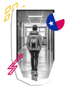 A boy with a backpack walking down a hallway.